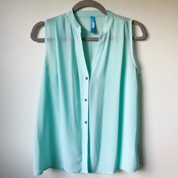 Teal button down tank top - Picture 1 of 3